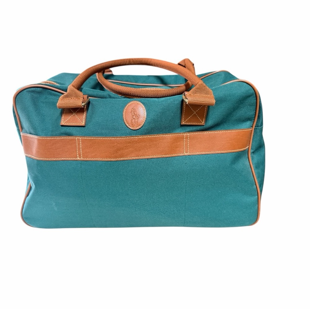 Vintage Polo Ralph Lauren Green Canvas Leather Duffel Bag Travel Weekender